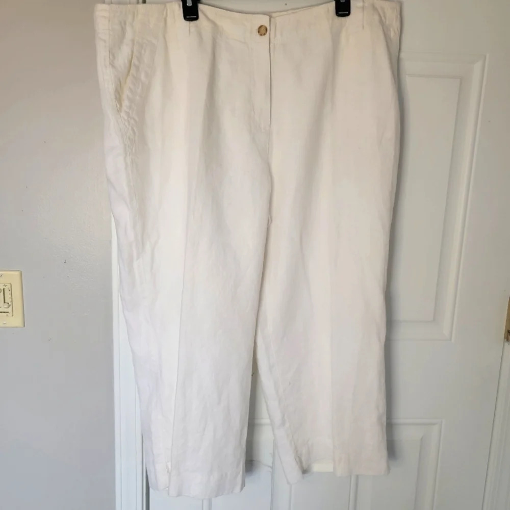NWT Charter Club Woman White 100% Linen Crop Straight Leg Pants Size 22W